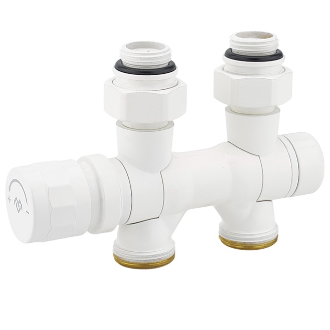 Узел нижнего подключения Varmega 1/2″x3/4″ ЕК универсальный белый 1 VMDV25-100415