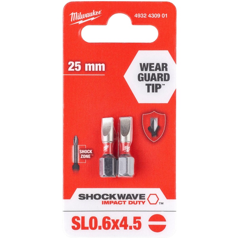 Бита для шуруповерта Milwaukee Shockwave SL0,6x4,5 25 мм 2 штуки 1 4932430901