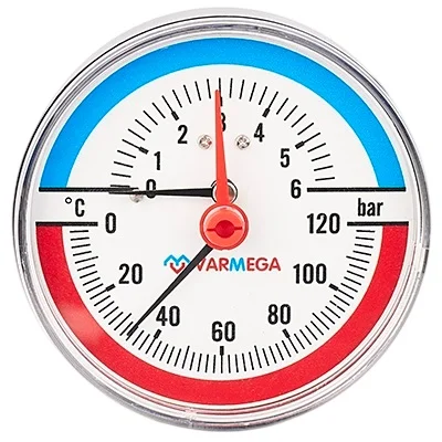 Термоманометр аксиальный Varmega 80 мм 6 бар 120 °C VMMT06-800604
